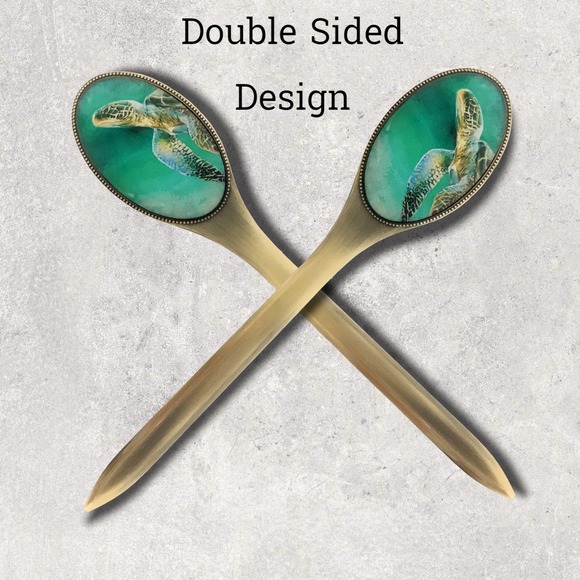 Sea Turtle Letter Opener, Nautical, Decorative, Brass & Glass, Gift Box 7.25"L - Picture 3 of 5